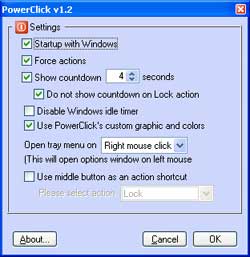 PowerClick provides shortcut to Windows power features.